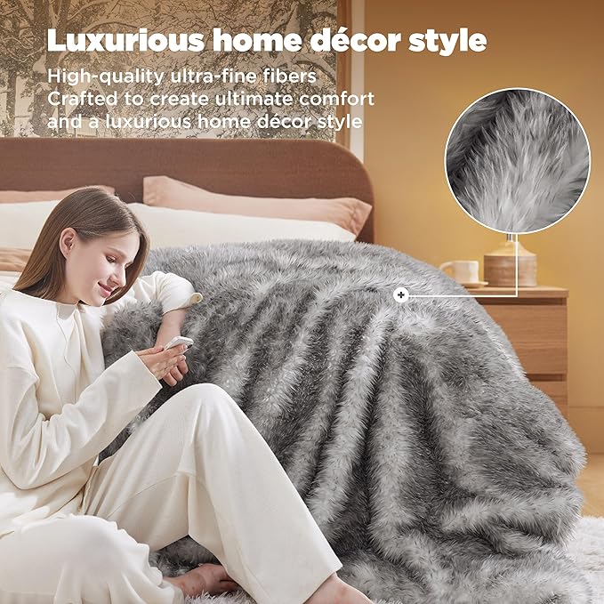 Bedsure Faux Fur Throw Blanket - Soft & Fluffy, Cozy, Fuzzy, Plush Throw Blanket for Couch, Sofa and Bed, Thick and Warm, Decor Gifts for Women, Grey, 50x70 inches