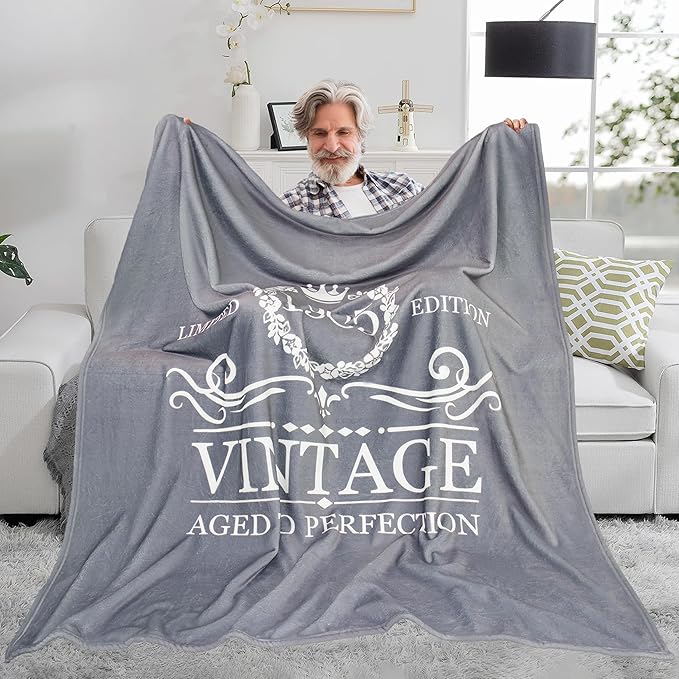 60th Birthday Gifts for Women Men Throw Blanket 60" x 50", 60 Year Old 1965 Birthday Gift Ideas, Best Birthday Gifts for 60 Year Old Woman Man, Happy 60th Birthday Gift Vintage Decorations Gray