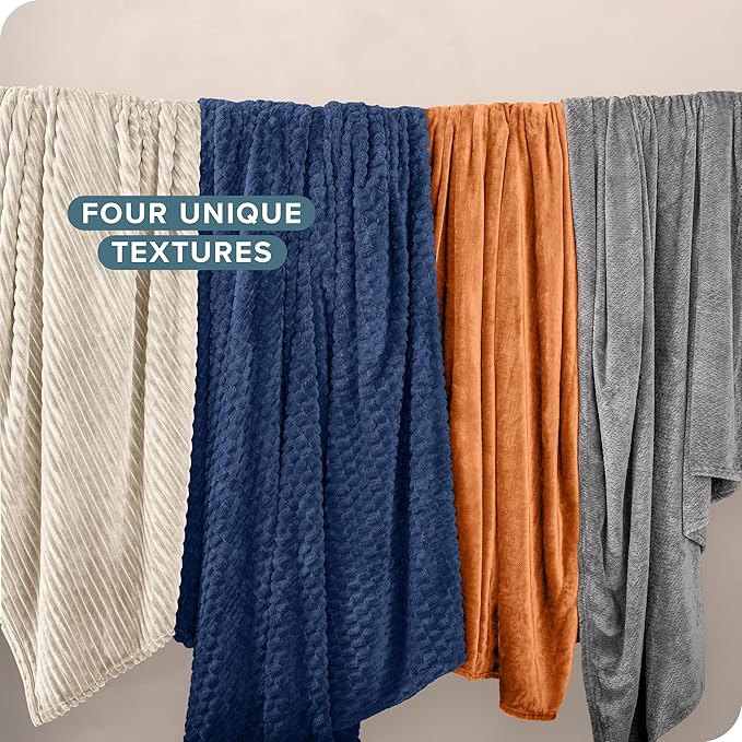 Bare Home Textured Fleece Microplush Blanket - Lightweight Throw for Bed, Sofa, Couch, Camping, and Travel - Ultra Soft Warm Blanket (Throw, Ribbed Oyster)