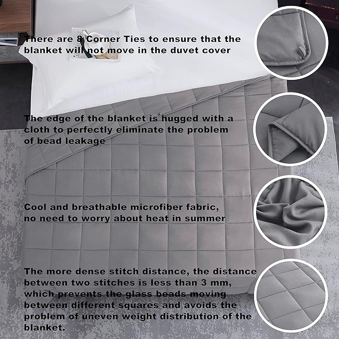 L'AGRATY Weighted Blanket - 60"x80" 22lbs Cooling Breathable Heavy Blanket Microfiber Material with Glass Beads for Adult All-Season Summer Fall Winter Soft Thick Comfort