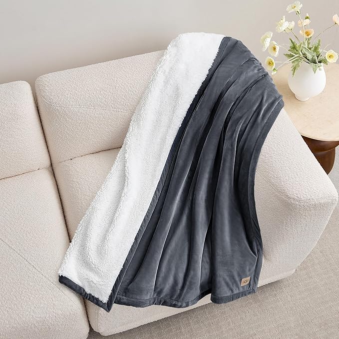 UGG Bliss Throw Blanket Plush Soft Fleece Fluffy Blankets for Bed or Couch Oversized Warm Reversible Machine Washable Medium Weight Home Decor Giftable Throw, 50-inch x 70-inch, Imperial Blue