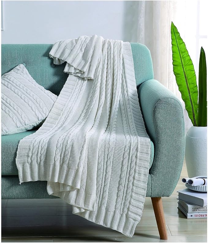 VCNY Home - Throw, Soft & Cozy Cotton Blanket, Cable Knit Home Decor (Dublin White, 50" x 70")