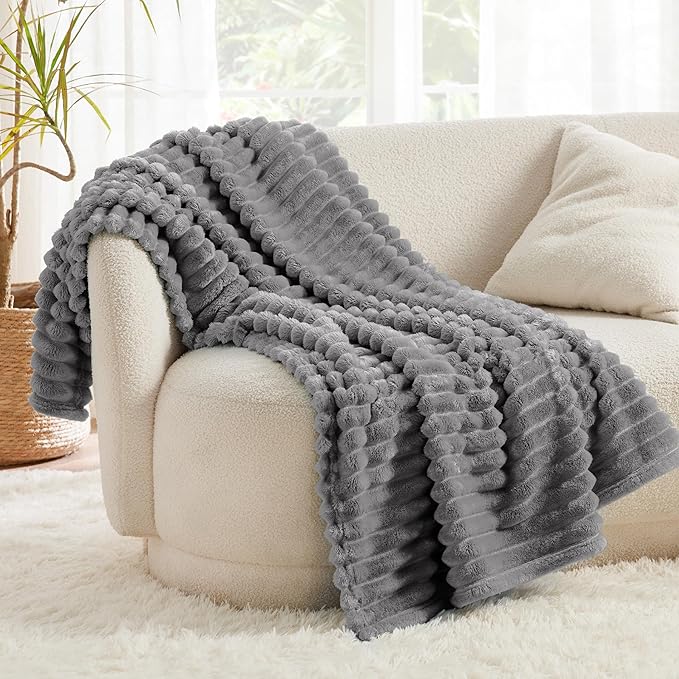Bedsure GentleSoft Frost Gray Fleece Blanket for Couch - Cozy Soft Blankets for Women, Cute Small Throws for Girls, 50x60 Inches