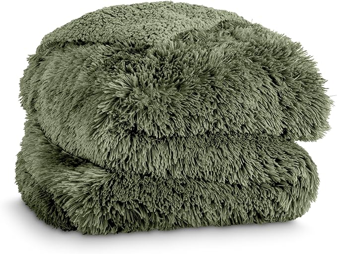 Bare Home Shaggy Faux Fur Sherpa Blanket - Super Soft, Fuzzy, Fluffy - Reversible Cozy Warm Blanket for Couch, Sofa, Chair, Bed - Luxury Home Decor (Throw/Travel, Cypress)