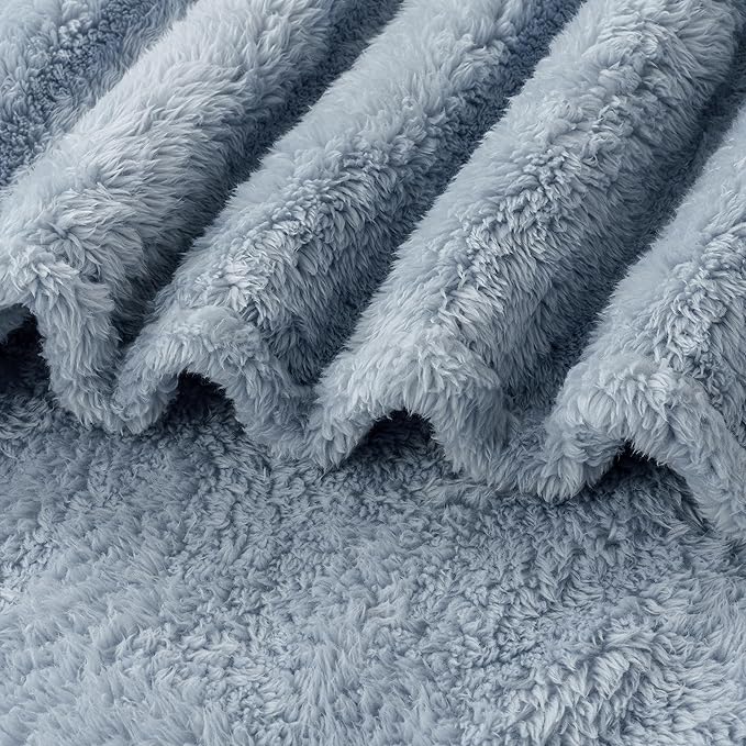 Berkshire Blanket Classic Extra-Fluffy™ Plush Blanket Twin Size, Soft Fuzzy Fluffy Long Hair Blanket for Couch Sofa Bed, Blue Mist, 60x92 Inches