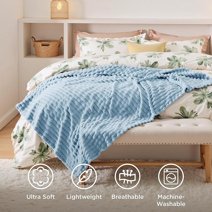 Bedsure Blue Fleece Blanket for Couch - GentleSoft Cozy Soft Blankets for Women, Cute Small Throws for Girls, Light Blue, 50x70 Inches