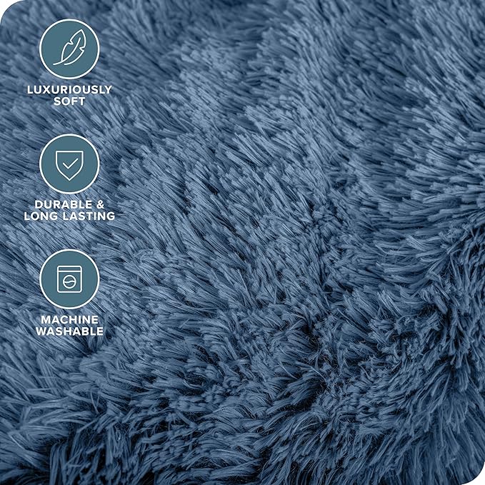 Bare Home Shaggy Faux Fur Sherpa Blanket - Super Soft, Fuzzy, Fluffy - Reversible Cozy Warm Blanket for Couch, Sofa, Chair, Bed - Luxury Home Decor (Twin/Twin XL, Coronet Blue)