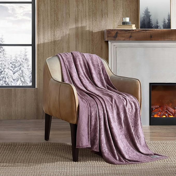 Eddie Bauer - Throw Blanket, Embossed Ultra Soft Plush Bedding, Home Decor for All Seasons, Oeko-Tex Certified (Woodblock Floral Purple, 50" x 70")