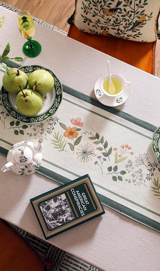 Linen Cheesecloth Table Runner,French Farmhouse Shabby Chic Floral Pattern 71 Inches Long Wrinkle Free Table Runners,Decor Tabletop for Kitchen,Dining,Party,Home,Christmas,12"*71"