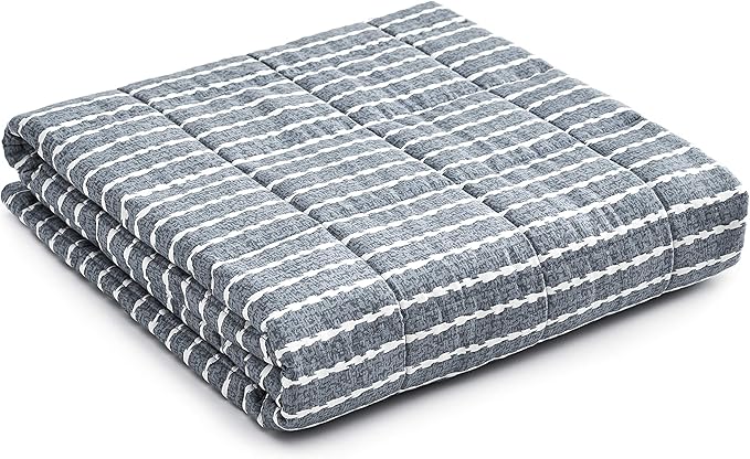 YnM Weighted Blanket,Heavy 100 Percent Oeko-Tex Certified Cotton Material, Bed Blanket for One Person of 240lbs, Ideal for Queen/King Bed (60x80 Inches, 25 Pounds, Blue White)