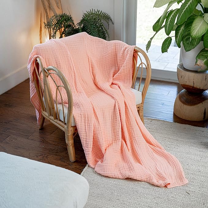 Comfy Cubs Muslin Blanket for Adults Twin 90" x 66" - 6 Layer Soft, Breathable & Lightweight Muslin Adult Blanket - Machine Washable & Designed in The US Bedding for All Seasons - Lace Pink