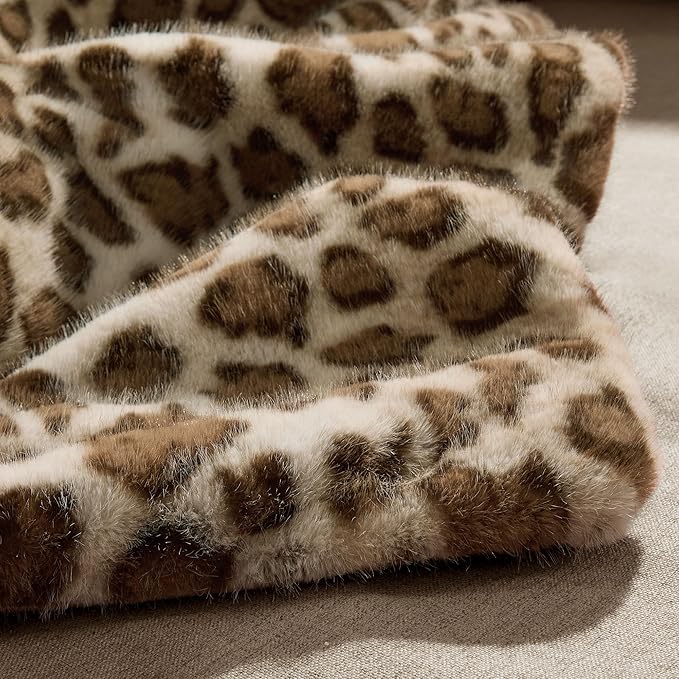 Luxury Faux Fur Heated Blanket Electric Throw - Leopard Print Ultra Soft Thick Warm Heated Blanket, 6 Heating Levels & 12 Hours Auto-Off, ETL Certified, Washable, Luxurious Gifts, 50''x60''