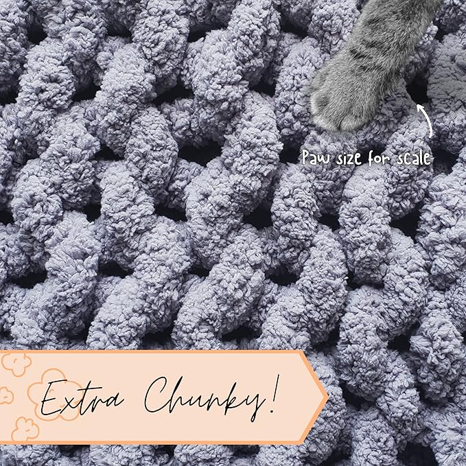 Adyrescia Chunky Knit Blanket Throw | 100% Hand Knit with Jumbo Chenille Yarn (30"x40", Lilac Gray)