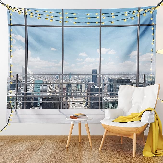 Ambesonne Urban Tapestry, Modern Office Work Place View to City Architecture Contemporary Plan, Fabric Wall Hanging Decor for Bedroom Living Room Dorm, 30" X 45", White