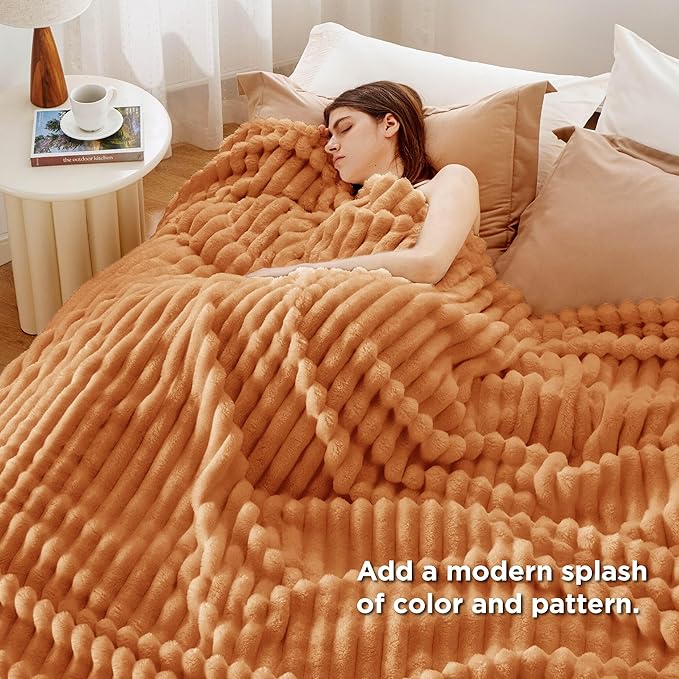 Bedsure Burnt Orange Full Blanket for Couch - GentleSoft Cozy Soft Blankets for Women, Cute Small Fleece Throws for Girls, Birthday Gifts for Women, Mothers Day Decor Gifts for Mom, 84x90 Inches