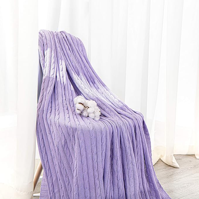 NTBAY 100% Pure Cotton Cable Knit Throw Blanket, Super Soft Warm 51x67 Knitted Throw Blanket for Couch, Sofa, Chair, Bed - Extra Cozy, Machine Washable, Comfortable Home Decor, Orchid