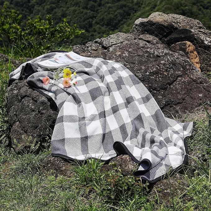 ACUSHLA Merino Wool Blanket - Soft Warm Thick Washable Large Throw Blanket for Camping Bed Couch Outdoor Travel All Weather, Scottish Plaid Grey 79X63