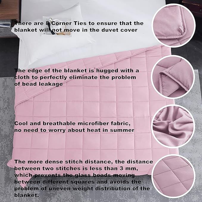 L'AGRATY Weighted Blanket - 48"x72" 15lbs Cooling Breathable Heavy Blanket Microfiber Material with Glass Beads for Adult All-Season Summer Fall Winter Soft Thick Comfort