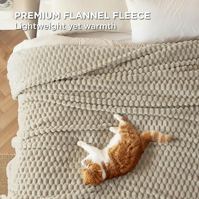 Bedsure Queen Blanket for Bed - Super Soft, Cozy Blankets for Women, Cute Fleece Gifts for Girls, Light Brown, 90x90 Inches