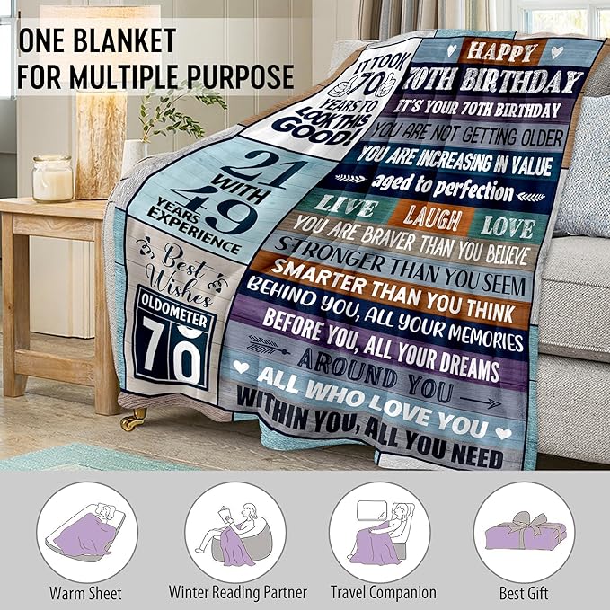 70th Birthday Gifts for Men Women, 70th Birthday Gift Ideas, Milestone 70th Birthday Decorations, Funny 70 Years Old Gift for Husband Wife Him Her Dad Mom, 70th Birthday Gifts Throw Blanket 50" x 60"
