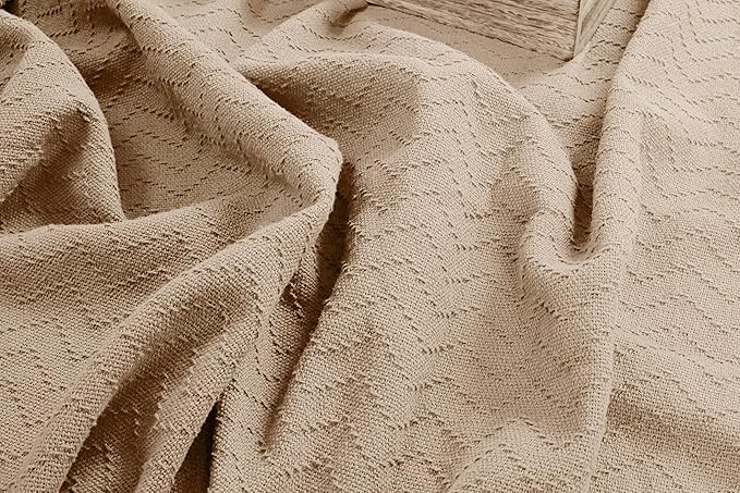 BELIZZI Home 100% Cotton Bed Blanket, Breathable Thermal Blanket Twin Size, Soft Chevron Thermal Blanket 60"x90", Cotton Bed Blanket, Perfect for Layering Any Bed for All Season, Beige