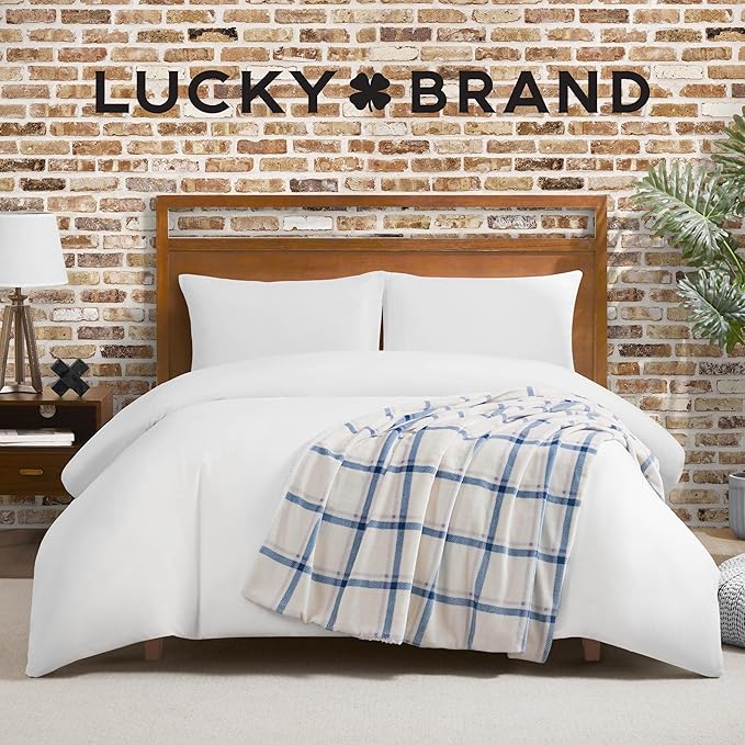 Lucky Brand Sherpa Plaid Lilac/Blue 50"X70" Cozy Plush Blanket - Premium Microfiber Throw for Luxurious Comfort and Style