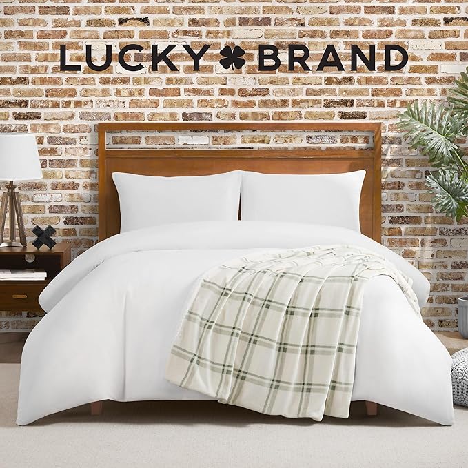 Lucky Brand Sherpa Plaid Olive/Sage 50"X70" Cozy Plush Blanket - Premium Microfiber Throw for Luxurious Comfort and Style