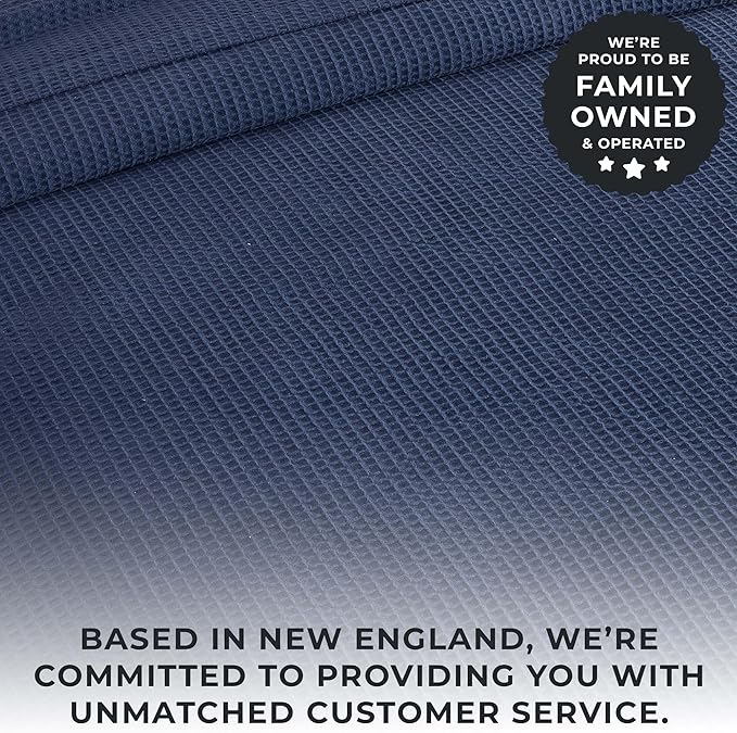 100% Cotton Queen Size Blue Waffle Weave Summer Blanket - 90x90in Prewashed Breathable, Woven, Layering Blanket