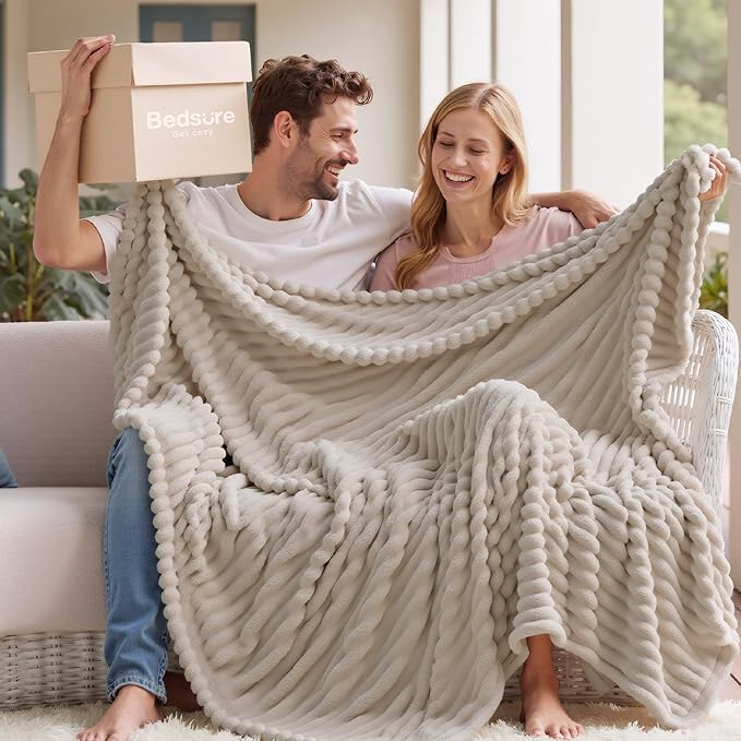 Bedsure GentleSoft Large Fleece Blanket for Bed - Cozy Soft Throw Blankets for Women, Cute Large Throws for Girls, Linen, 120x120 Inches