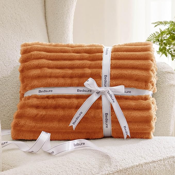 Bedsure Burnt Orange Full Blanket for Couch - GentleSoft Cozy Soft Blankets for Women, Cute Small Fleece Throws for Girls, Birthday Gifts for Women, Mothers Day Decor Gifts for Mom, 84x90 Inches