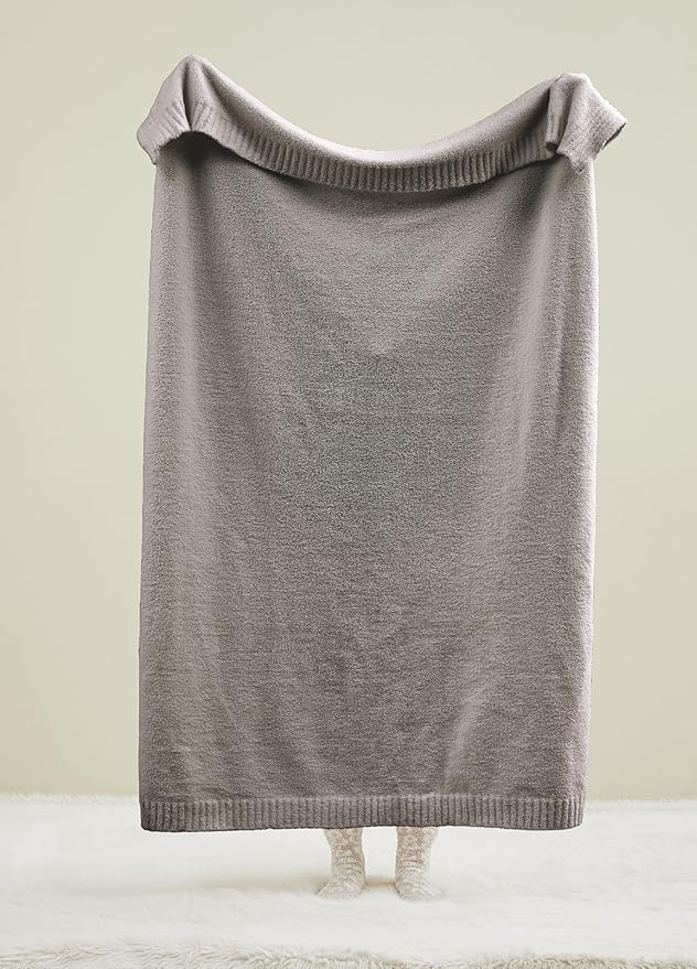R.SHARE Grey Throw Blanket 50x70 Inch Reversible, Feather Knit Microfiber Soft Comfy Cozy Lightweight Fluffy Fuzzy Warm Cute for Couch Sofa Chair Bed Home