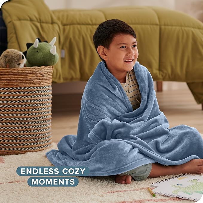 Bare Home Fleece Blanket - Kid Size- Coronet Blue - Lightweight Throw for Bed, Sofa, Couch, Camping, and Travel - Microplush - Ultra Soft Warm Blanket (Kid, Coronet Blue)