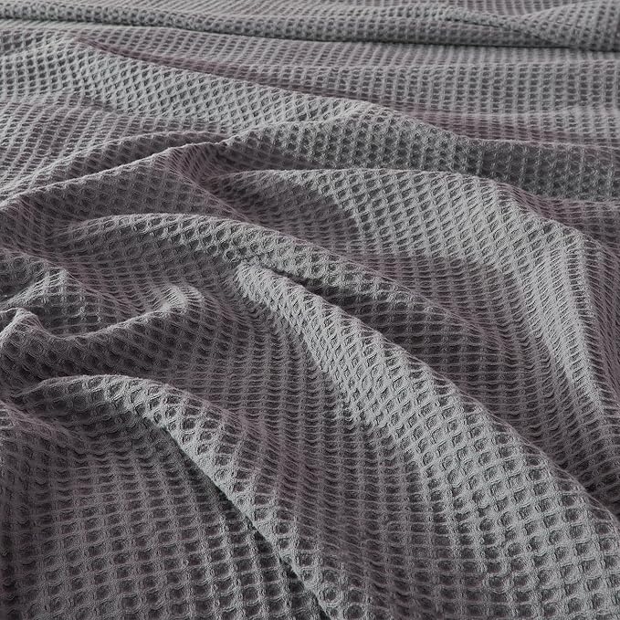 100% Cotton Waffle Weave Throw Blanket - Dark Grey Waffle Weave Lightweight Summer Throw Blanket - 50x60in Prewashed Breathable, Woven Throw for Couch, Bed or Office (Dark Grey)
