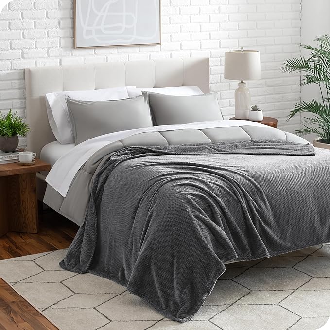 Bare Home Textured Fleece Microplush Blanket - King - Lightweight Throw for Bed, Sofa, Couch, Movie Night, Camping, and Travel - Ultra Soft Warm Blanket (King, Chevron Grey)