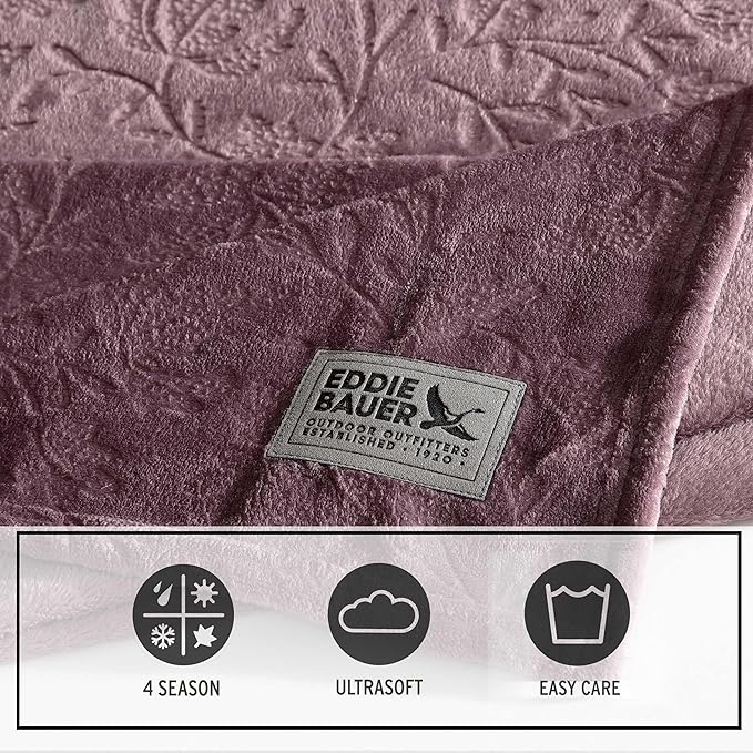 Eddie Bauer - Throw Blanket, Embossed Ultra Soft Plush Bedding, Home Decor for All Seasons, Oeko-Tex Certified (Woodblock Floral Purple, 50" x 70")