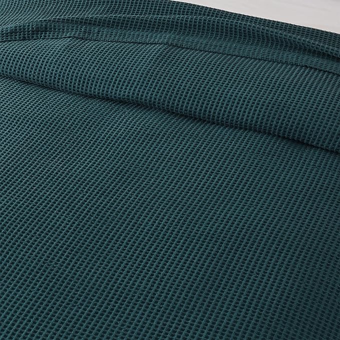 100% Cotton Waffle Weave Throw Blanket - Blue Waffle Weave Lightweight Summer Throw Blanket - 50x60in Prewashed Breathable, Woven Throw for Couch, Bed or Office (Peacock)