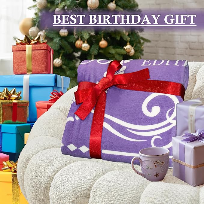 50th Birthday Gifts for Her Him, 50th Birthday Blanket for Women Men, Happy 50 Year Old 1975 Birthday Gift Throw Blanket Purple 50"X60", Gift for Turning 50 Birthday Woman Decorations