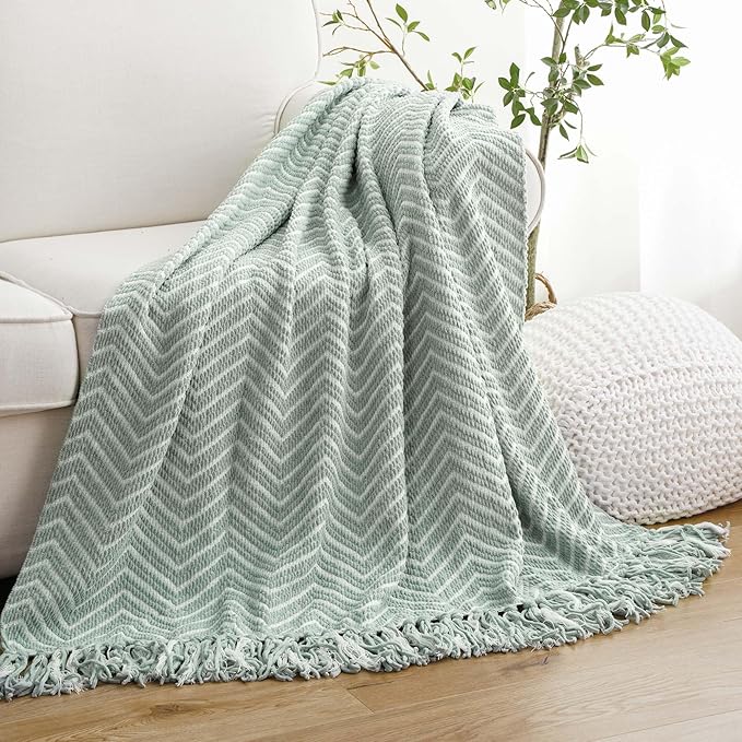 BATTILO HOME Sage Green Throw Blanket for Couch, Decorative Knit Seafoam Green Throw Blanket for Bed, Super Soft Sage Green Room Decor, 50"x60"