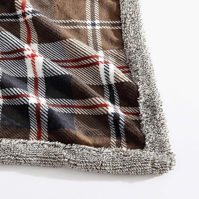 Eddie Bauer - Throw Blanket, Reversible Sherpa Plush Bedding, Plaid Home Decor, Oeko-Tex Certified (Trailhead Plaid Brown, Throw)