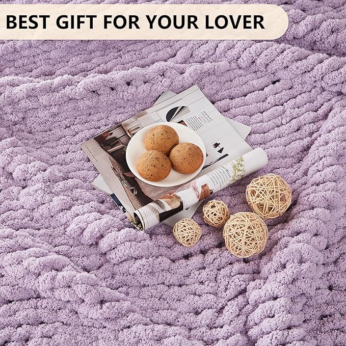 L'AGRATY Chunky Knit Blanket Throw - Soft Chenille Yarn Throw Blanket 30x40:Handmade Thick Cable Knit Crochet Blanket - Large Knit Blanket Chunky Rope Knot Throw Blanket for Couch Sofa Bed Home Decor
