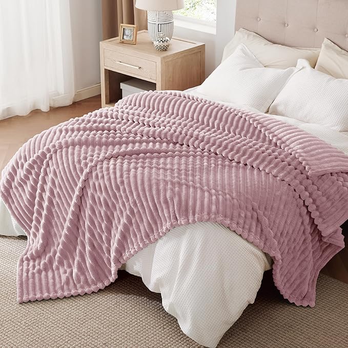 Bedsure Pink Fleece Blanket for Couch - GentleSoft Cozy Soft Blankets for Women, Cute Small Throws for Girls, 108x90 Inches