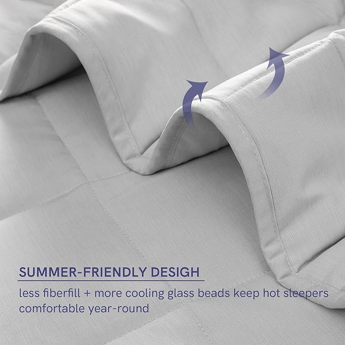 YnM Exclusive Cooling Weighted Blanket — Smallest Compartments Cooling Nylon/PE with Premium Glass Beads (Light Grey Quill, 60"x80" 17lbs), Suit for One Person(~160lb) Use on Queen or King Bed