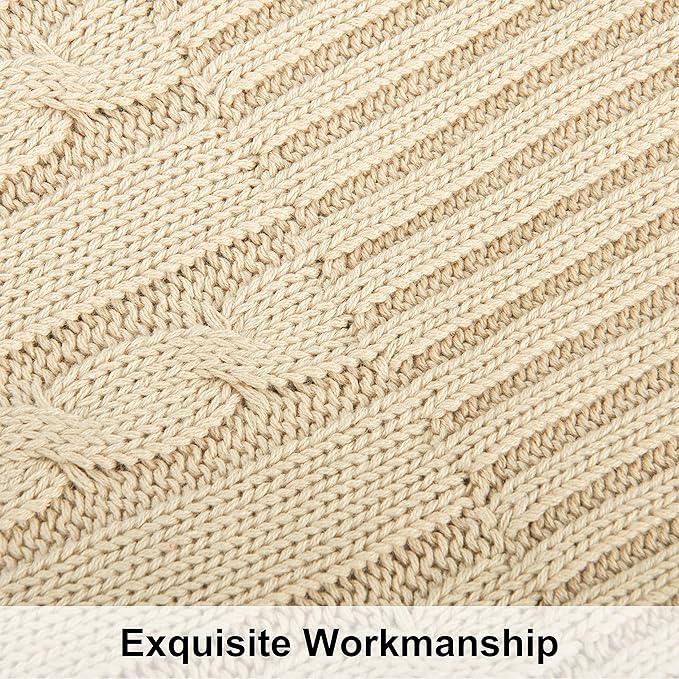 NTBAY 100% Pure Cotton Oversize (60x80) Cable Knit Throw Blanket, Super Soft Warm Knitted Throw Blanket for Bed, Sofa, Chair, Couch - Extra Cozy, Machine Washable, Comfortable Home Decor, Khaki