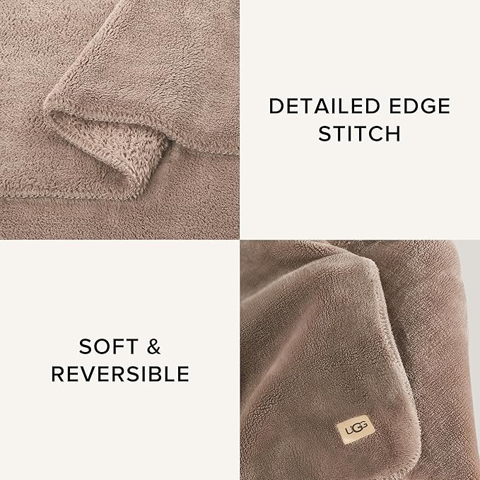UGG Whitecap Plush Throw Blanket Fleece Lightweight Soft Cozy Throw for Couch Luxury Home Decor for Living Room Machine Washable Hypoallergenic Flannel Blankets, 50-inch x 70-inch, Light Fawn Brown