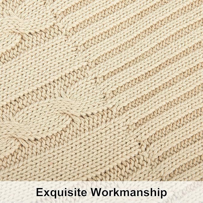 NTBAY 100% Pure Cotton Cable Knit Throw Blanket, Super Soft Warm 51x67 Knitted Throw Blanket for Couch, Sofa, Chair, Bed - Extra Cozy, Machine Washable, Comfortable Home Decor, Khaki