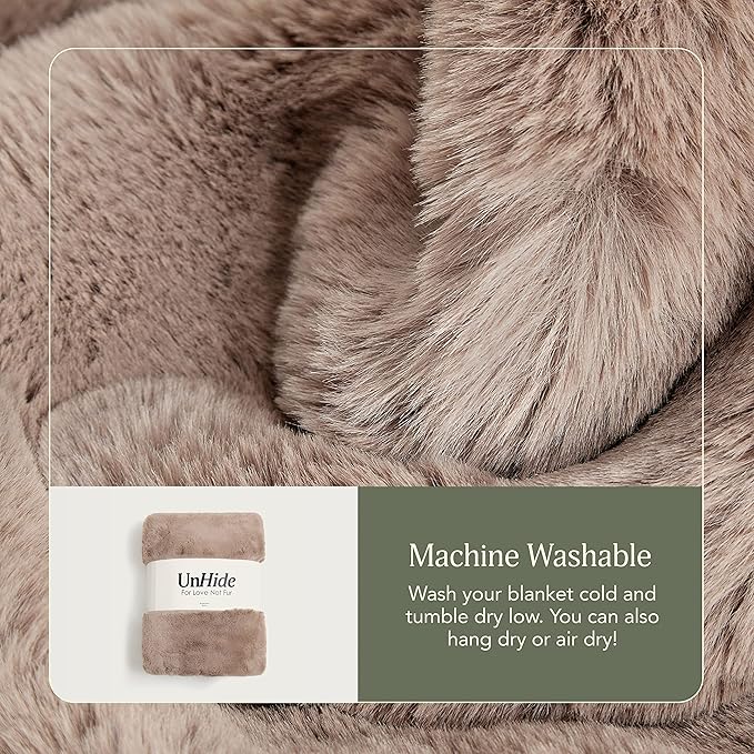 UnHide Marshmallow - Faux Fur Blanket - Heavy Weight, Extra Soft Blanket - Made from Recycled Materials - Machine Washable - Medium (60" x 80") - Mocha Shar Pei