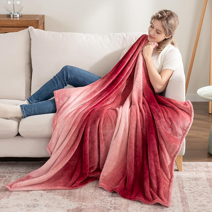 Berkshire Blanket-Classic Heavyweight Soft Printed VelvetLoft® Plush Throw Blanket, Cozy and Fuzzy, Ombre Burgundy, 50in x 70in