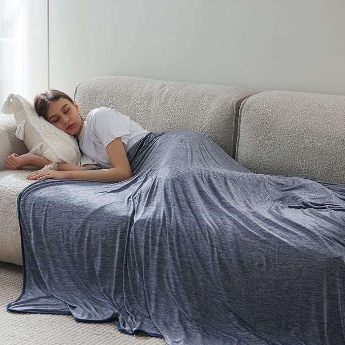 Bedsure Navy Blue Cooling Blanket for Hot Sleepers - Summer Cold Throw Blanket for Bed, Arc-Chill Lightweight Summer Bedding, Cool Thin Ice Cold Cooled Throws with Rayon Derived from Bamboo, 50x70