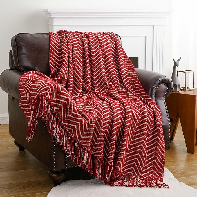 BATTILO HOME Red Throw Blanket for Couch, Decorative Knit Blanket for Bed, Super Soft Warm Christmas Throws for Fall Winter Accent Decor, 50"x60"