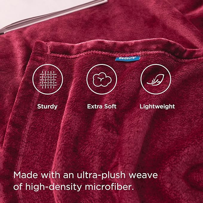 Bedsure Fleece Throw XL Blanket Red - 300GSM Soft Lightweight Plush Cozy Blankets for Bed, Sofa, Couch, Travel, Camping, 50x70 inches